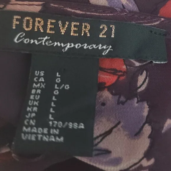 Forever 21 Floral Print Button Up Sheer Blouse Bell Sleeves SZ L - Picture 4 of 4